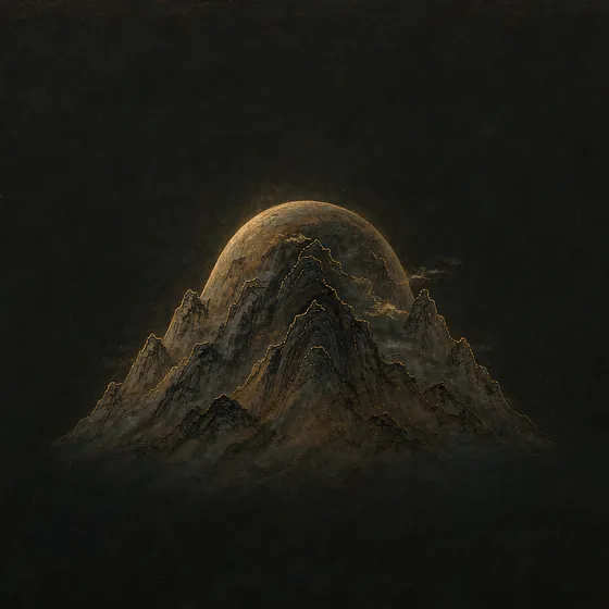 Ink-wash painting of a solitary mountain peak with a rounded summit